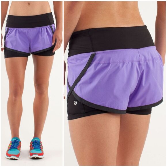 Lululemon Women's 4 Speed Squad Athletic Running Short Power Purple / Black - Picture 1 of 16